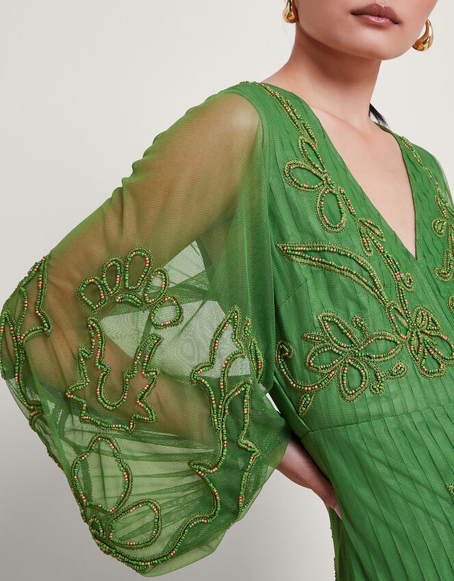 Elegant Green Embellished Crepe Maxi Dress for Parties