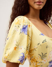 Etta Floral Linen Blend Midi Dress, Yellow (YELLOW), large