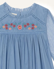Embroidered Mesh Dress, Blue (BLUE), large