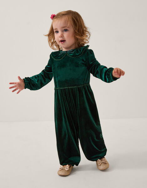 Baby Larisa Velvet Collar Romper, Green (GREEN), large