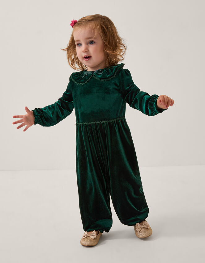 Baby Larisa Velvet Collar Romper, Green (GREEN), large
