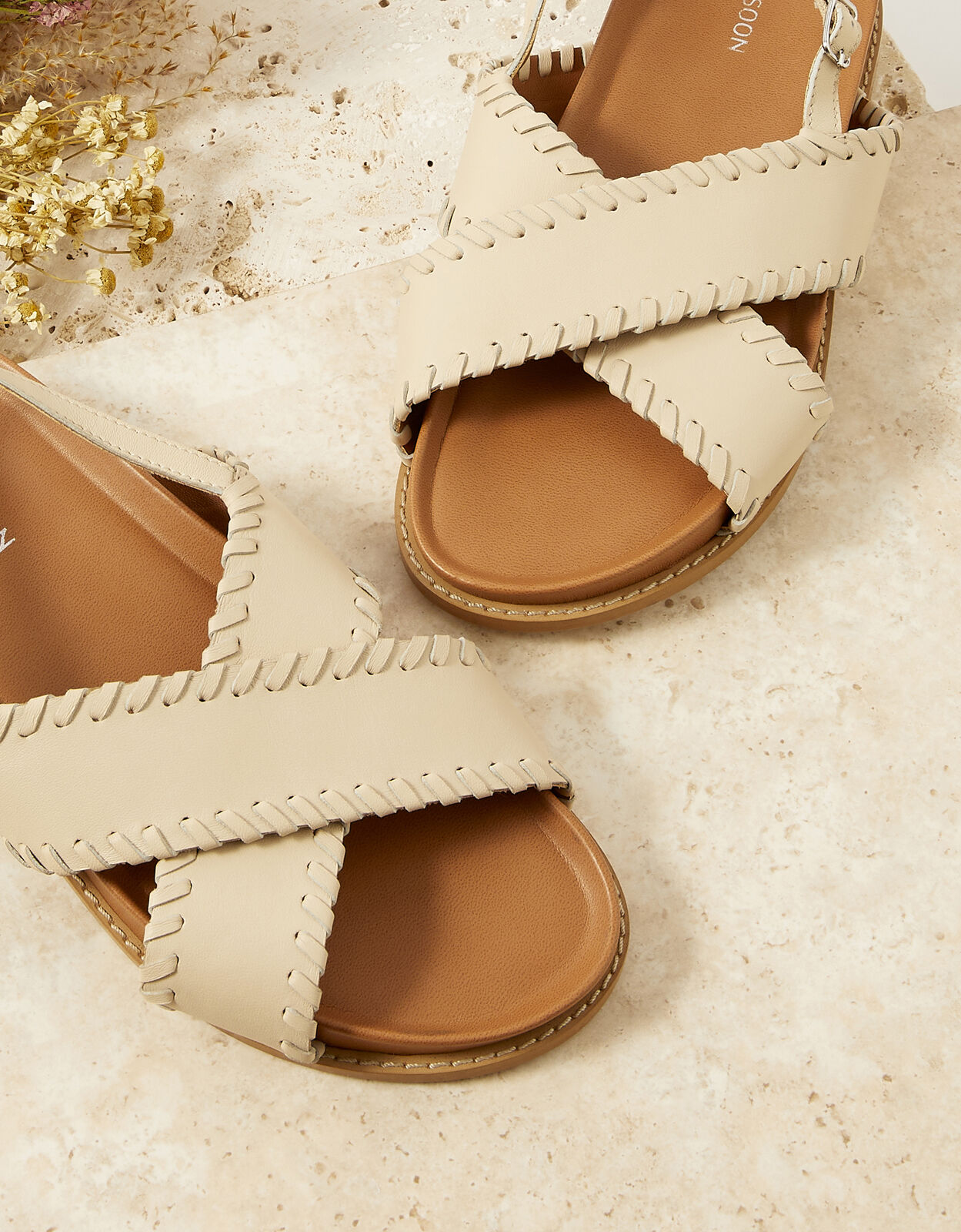 Crossover Stitch Footbed Sandals Natural
