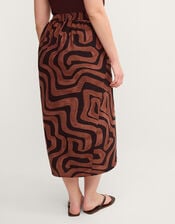 Callie Thorpe x Monsoon Wave Print Linen Blend Sarong Skirt, Brown (BROWN), large