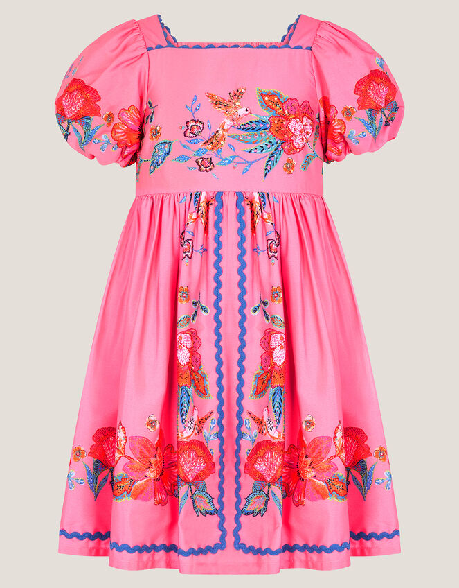 Aurelia Tropical Floral Puff Sleeve Dress, Pink (PINK), large