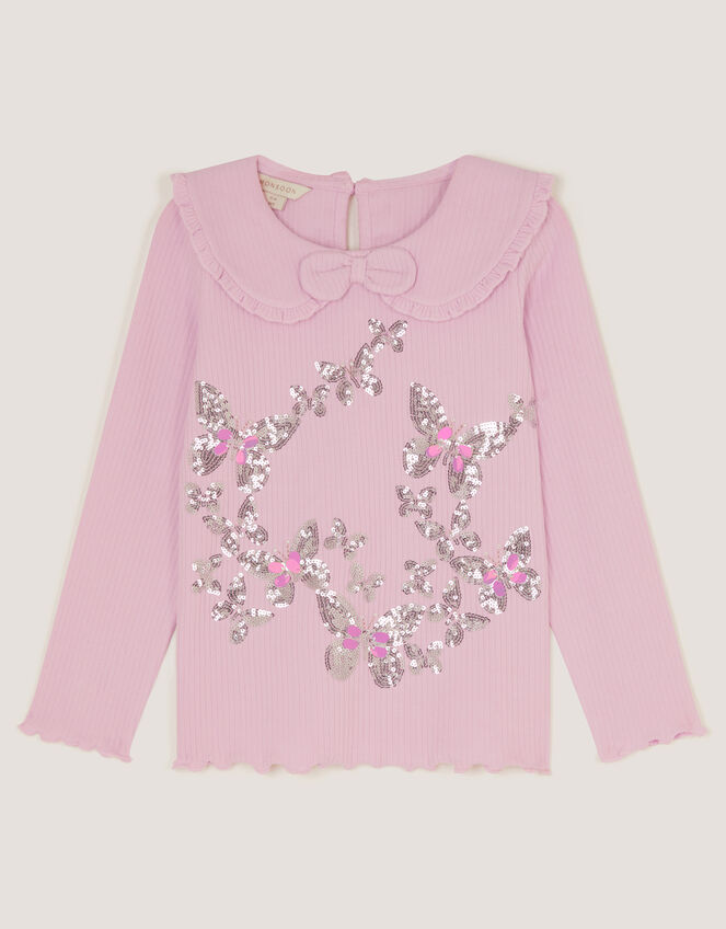 Sequin Butterfly Long Sleeve Top, Purple (LILAC), large