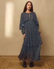 East Ellis Floral Print Cape Maxi Dress, Blue (BLUE), large