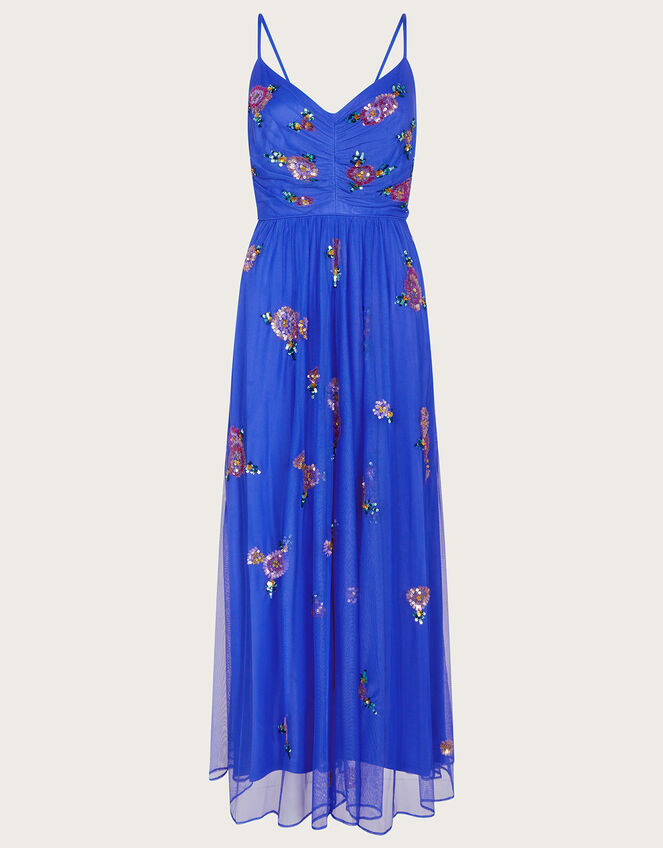 Emma Embellished Midi Dress in Recycled Polyester, Blue (BLUE), large