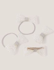 4-Pack Sparkle Bow Hair Bands & Clips, , large