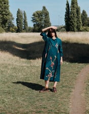 East Aphira Floral Pleated Shirt Dress, Teal (TEAL), large