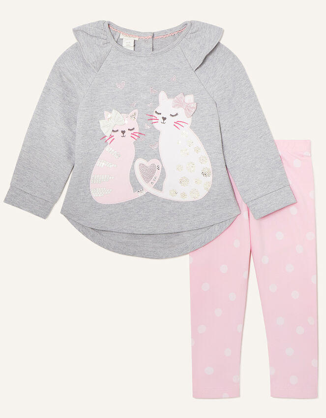 Baby Cat Sweatshirt and Leggings Set, Grey (GREY), large