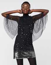 Kimberley Sequin Cape Dress, Black (BLACK), large
