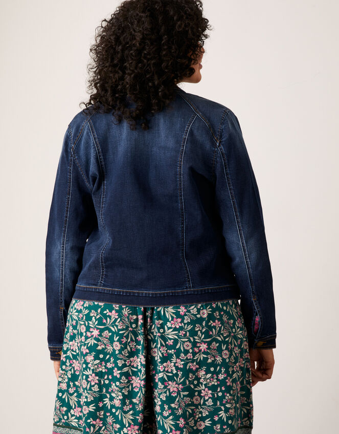 Dark Wash Denim Jacket in Sustainable Cotton, Blue (INDIGO), large