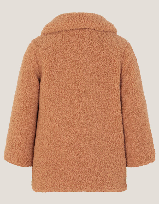 Baby Embroidered Floral Borg Coat, Camel (CAMEL), large