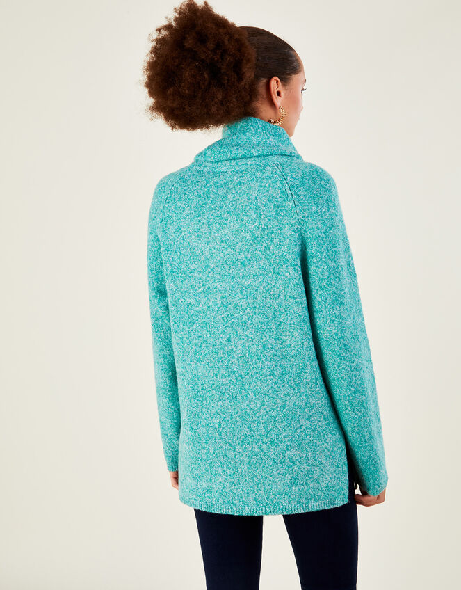 Cowl Neck Longline Jumper with Recycled Polyester , Green (GREEN), large