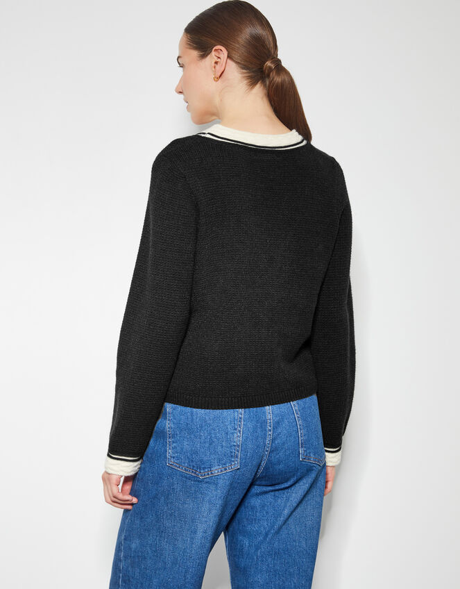 Pia Contrast Trim Cardigan, Black (BLACK), large