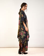 One Hundred Stars Primula Print Wool Throw Over, Black (BLACK), large