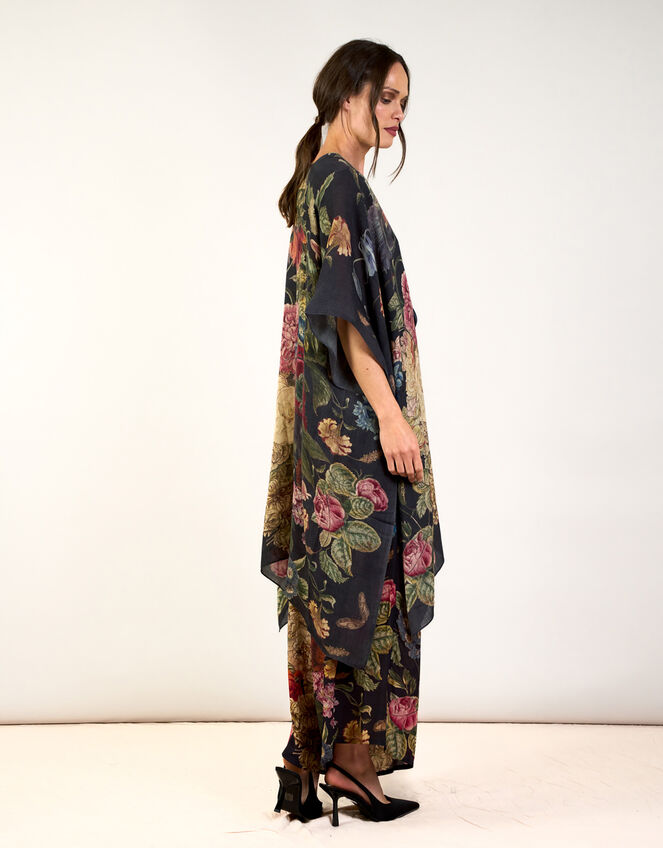 One Hundred Stars Primula Print Wool Throw Over, Black (BLACK), large