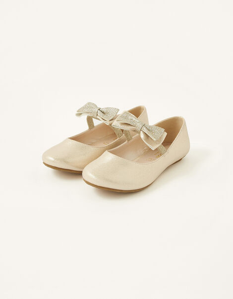 Textured Bow Ballerina Flats Gold, Gold (GOLD), large