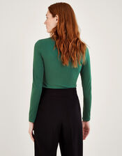 Beaded Cut-Out Detail Jersey Top, Green (KHAKI), large