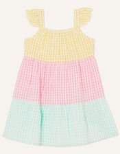 Baby Gingham Colour Block Dress, Multi (MULTI), large