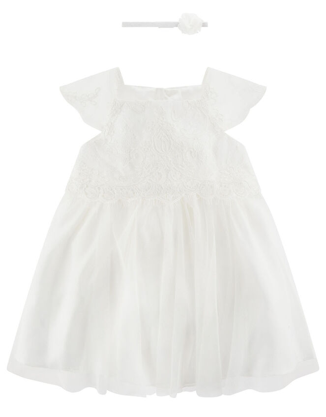 Newborn Baby Lace Dress, Ivory (IVORY), large