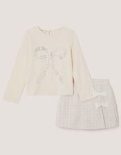 Embellished Bow Top & Tweed Skort Set, Ivory (IVORY), large