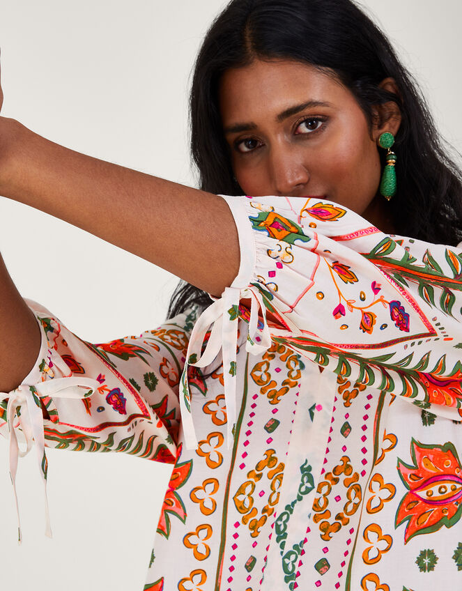 Print Shirred Blouse in LENZING™ ECOVERO™, Ivory (IVORY), large