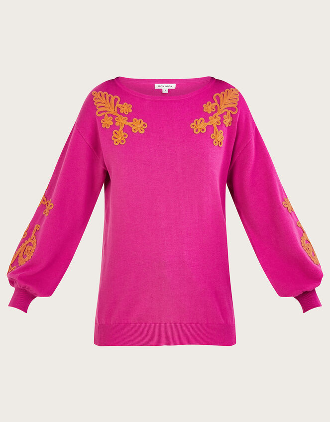 Cornelli Blouson Sleeve Jumper, Pink (PINK), large