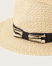 Bow Detail Metallic Fedora Hat, , large