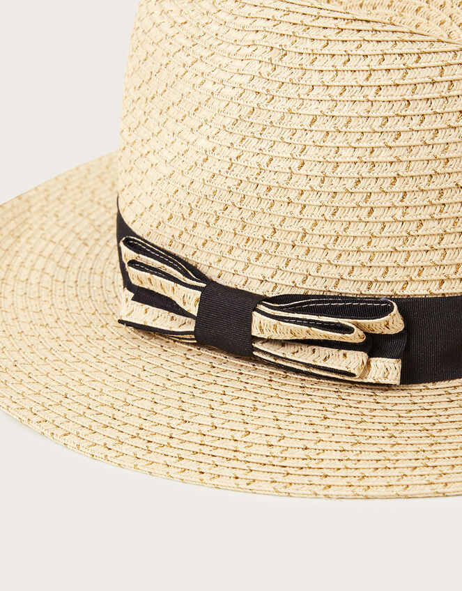 Bow Detail Metallic Fedora Hat, , large