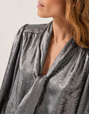 Milena Metallic Tie Neck Blouse, Silver (SILVER), large