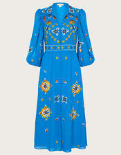 Blair Embroidered Shirt Dress in Recycled Polyester, Blue (BLUE), large