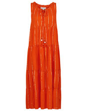 Metallic Stripe Maxi Dress with Sustainable Viscose, Orange (CORAL), large