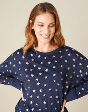 Foil Star Print Pyjama Set, Blue (NAVY), large