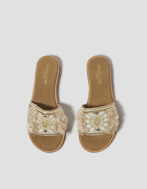 Eve Embellished Slide Sandals, Ivory (IVORY), large