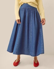 Paloma Denim Midi Skirt, Blue (MID AUTHENTIC BLUE), large