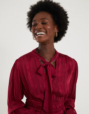 Lily Metallic Pussybow Blouse , Red (BURGUNDY), large