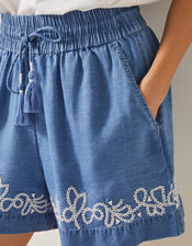 Isolde Embroidered Chambray Shorts, Blue (DENIM BLUE), large