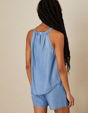 Denim Embellished Halter Top, Blue (BLUE), large
