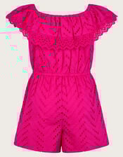 Broderie Ruffle Playsuit, Pink (PINK), large