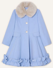 Ruffle Hem Fur Collar Coat, Blue (PALE BLUE), large