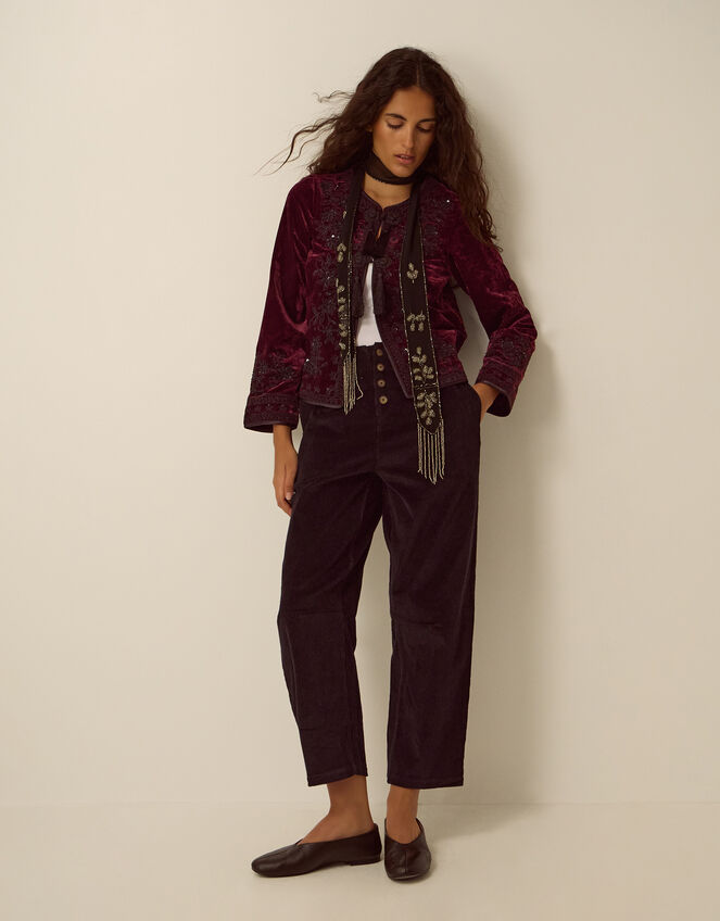 Ella High Waisted Corduroy Barrel Pants, Black (BLACK), large
