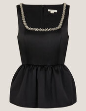 Saira Diamanté Peplum Top, Black (BLACK), large