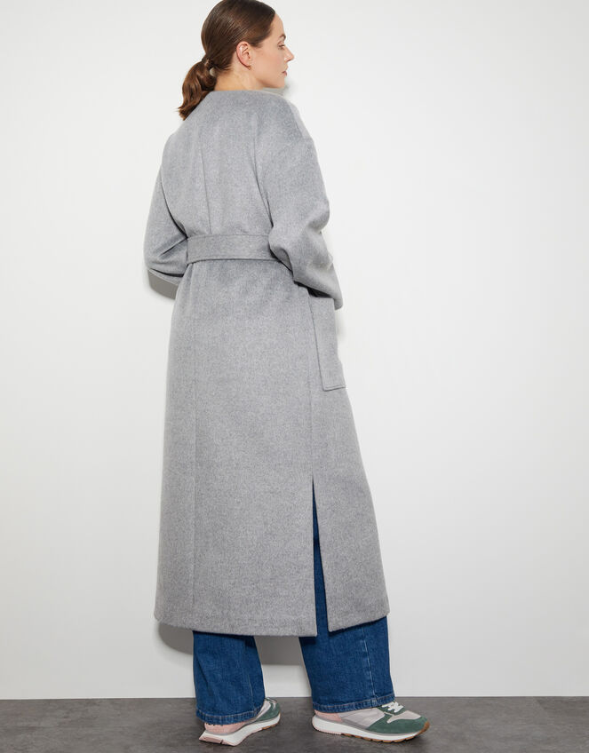 Cassie Long Belted Coat, Gray (GREY), large