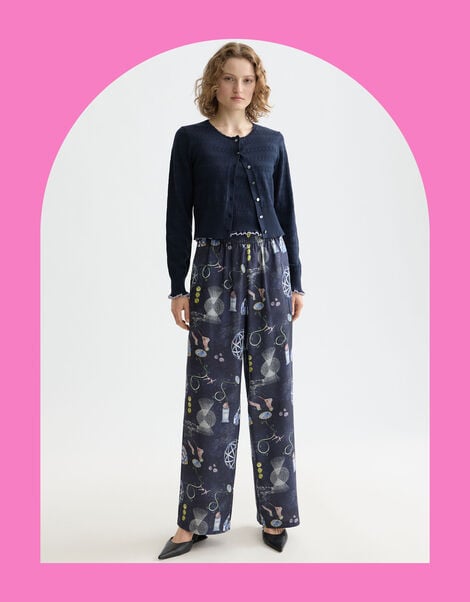 Scotch & Soda Gia Print Wide Leg Trousers, Blue (NAVY), large
