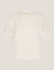 Mel Appliqu&eacute; Sleeve T-Shirt, Ivory (IVORY), large