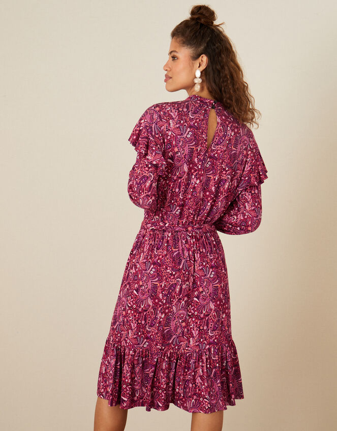 Paisley Print Frill Jersey Dress , Pink (PINK), large