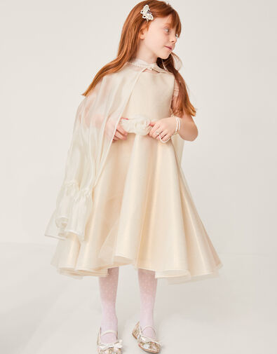 Pearl Trim Organza Cape, White (WARM IVORY), large