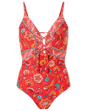 Floral Paisley Swimsuit with Recycled Fabric, Red (RED), large