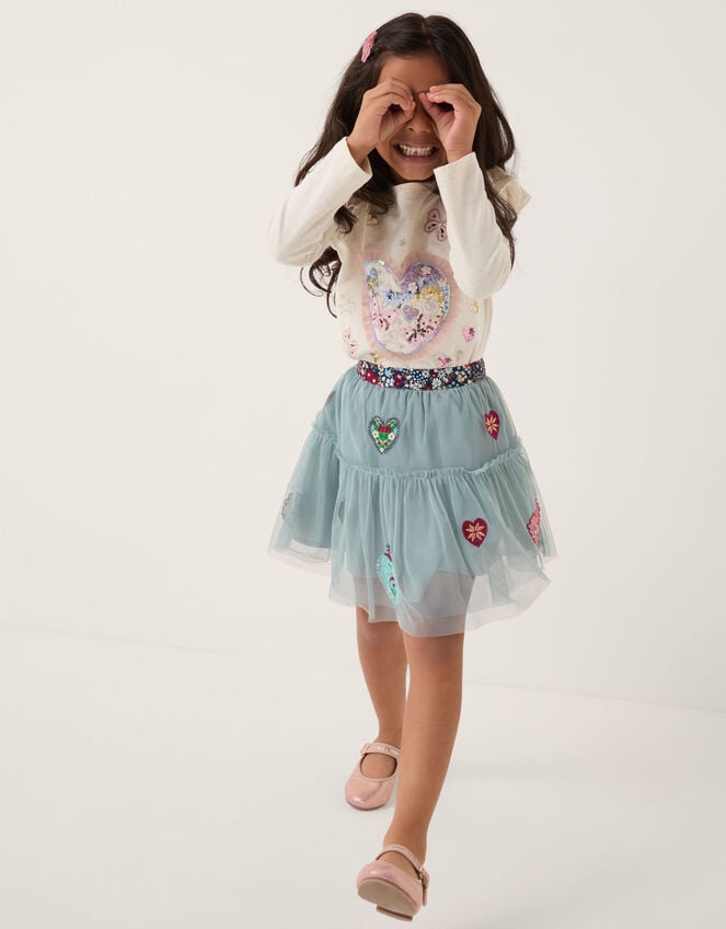 Heart Embellished Tulle Skirt, Green (GREEN), large